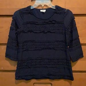Westport Navy Blue 3/4 length sleeve - lace detailing over soft undershirt (XS)